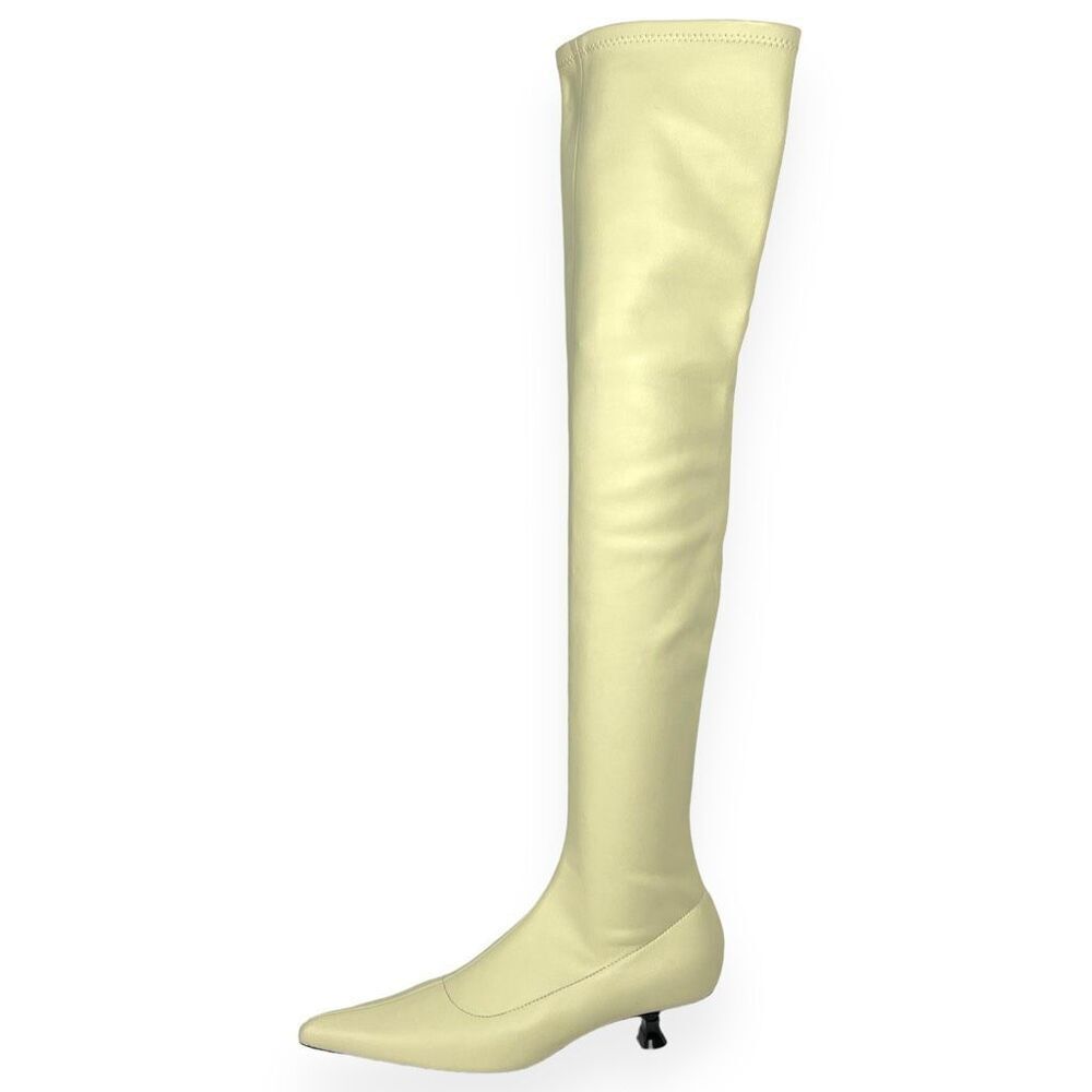 Khaite Volos Leather Over-the-knee Kitten Heel Boots Butter Cream Fall Size 6.5 - Picture 10 of 15